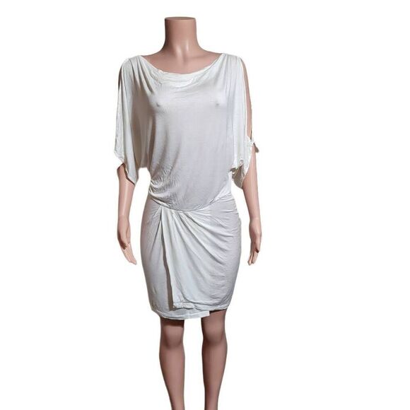 White fit and flare dolman sleeve wrap mid dress M - Picture 1 of 6